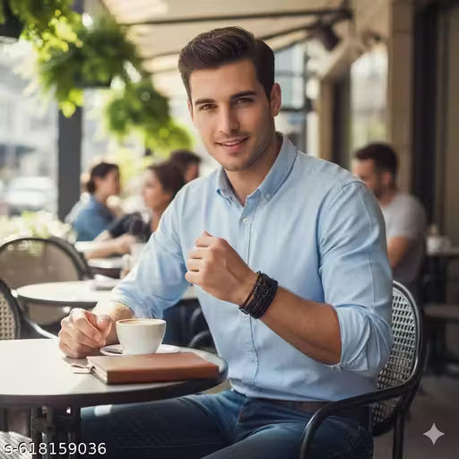 Elite Men's Black Multi-Layer Leather & Bead Bracelet with Ship Wheel Charm | Nautical Style Adjustable Wristband