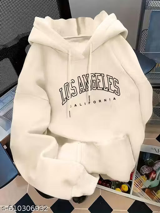 Trendy and stylish white hoodie with bold Los Angeles California print, designed for comfort and fashion, perfect for casual outings, travel, and everyday wear