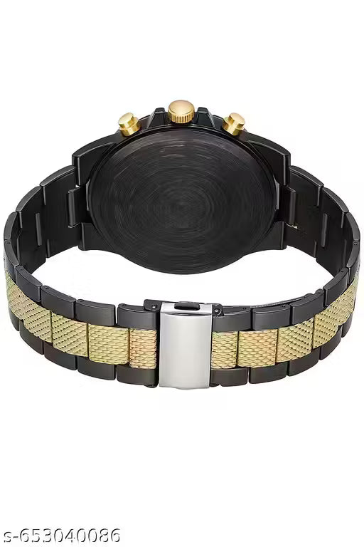 UKP Trendy New Generation Fabulous Black And Gold Colour Men's And Boy's Watch Party Wedding Formal Look VVIP Watch Black Dail Chain Strap Satlness Steel Unique Design Men's And Boy's Richlook Gorgeous Watch