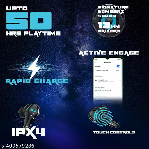 Hoppup Xo3 Gaming Earbuds with 35MS Low Latency, 13MM DRIVERS & 50H PlayTime Bluetooth Headset (Black, True Wireless)