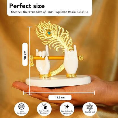 Ekhasa Lord Krishna Hands with Flute Idol (Small Size) | Krishnaji Divine Hands Idol with Flute and Peacock Feather | Krishna Statue for Car Dashboard & Griha Pravesh Gift