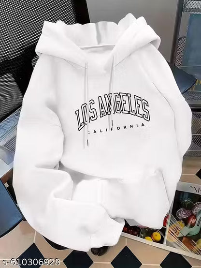 Trendy and stylish white hoodie with bold Los Angeles California print, designed for comfort and fashion, perfect for casual outings, travel, and everyday wear