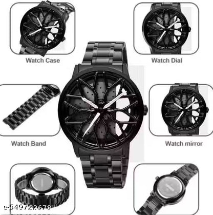 Stylish Rotating Wheel Ring Watch for Men & Women – Unique Finger Timepiece | Fashion Accessory | Black & White