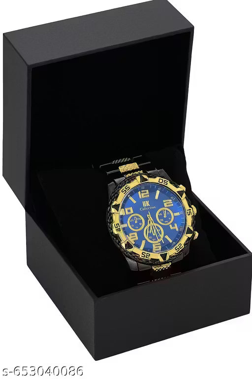 UKP Trendy New Generation Fabulous Black And Gold Colour Men's And Boy's Watch Party Wedding Formal Look VVIP Watch Black Dail Chain Strap Satlness Steel Unique Design Men's And Boy's Richlook Gorgeous Watch