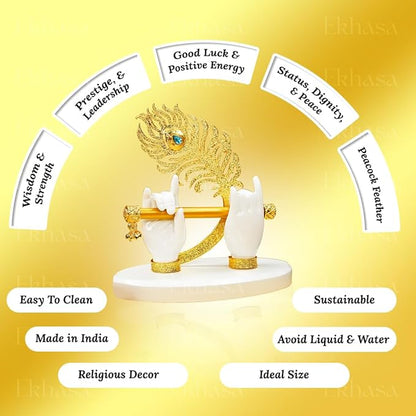 Ekhasa Lord Krishna Hands with Flute Idol (Small Size) | Krishnaji Divine Hands Idol with Flute and Peacock Feather | Krishna Statue for Car Dashboard & Griha Pravesh Gift