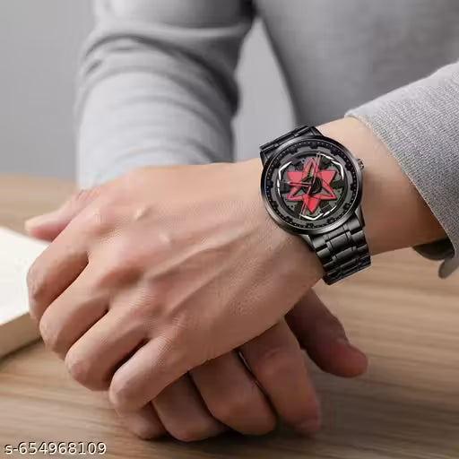 Men's 3D Hollow Rotating h e e l Watch with Large Dial & Red Star Hands - Quartz Sport Chronograph, Date/Day Display, High Quality (Non-High Quality) - Ideal Gift for Valentine's Day, Birthdays, Father's Day - Stylish Modern Men's Watch