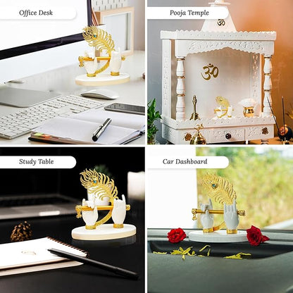 Ekhasa Lord Krishna Hands with Flute Idol (Small Size) | Krishnaji Divine Hands Idol with Flute and Peacock Feather | Krishna Statue for Car Dashboard & Griha Pravesh Gift