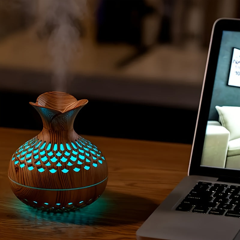 Wood Grain USB Humidifier – Essential Oil Diffuser & Lamp for Desk or Bedroom