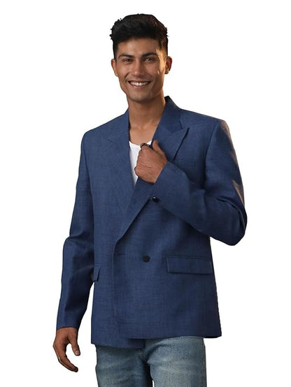 VASTRAMAY Men's Jute Cotton Blazer I Solid Textured Slim Fit Regular Blazer for Men I Single Breasted with Double Button Closures Traditions Festive Blazer