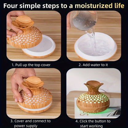 Wood Grain USB Humidifier – Essential Oil Diffuser & Lamp for Desk or Bedroom