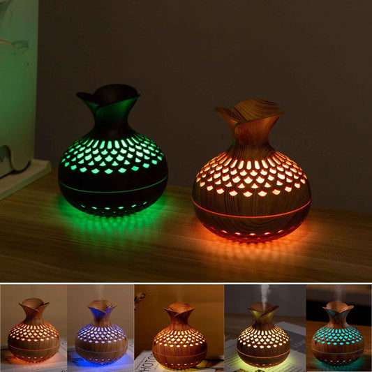 Wood Grain USB Humidifier – Essential Oil Diffuser & Lamp for Desk or Bedroom