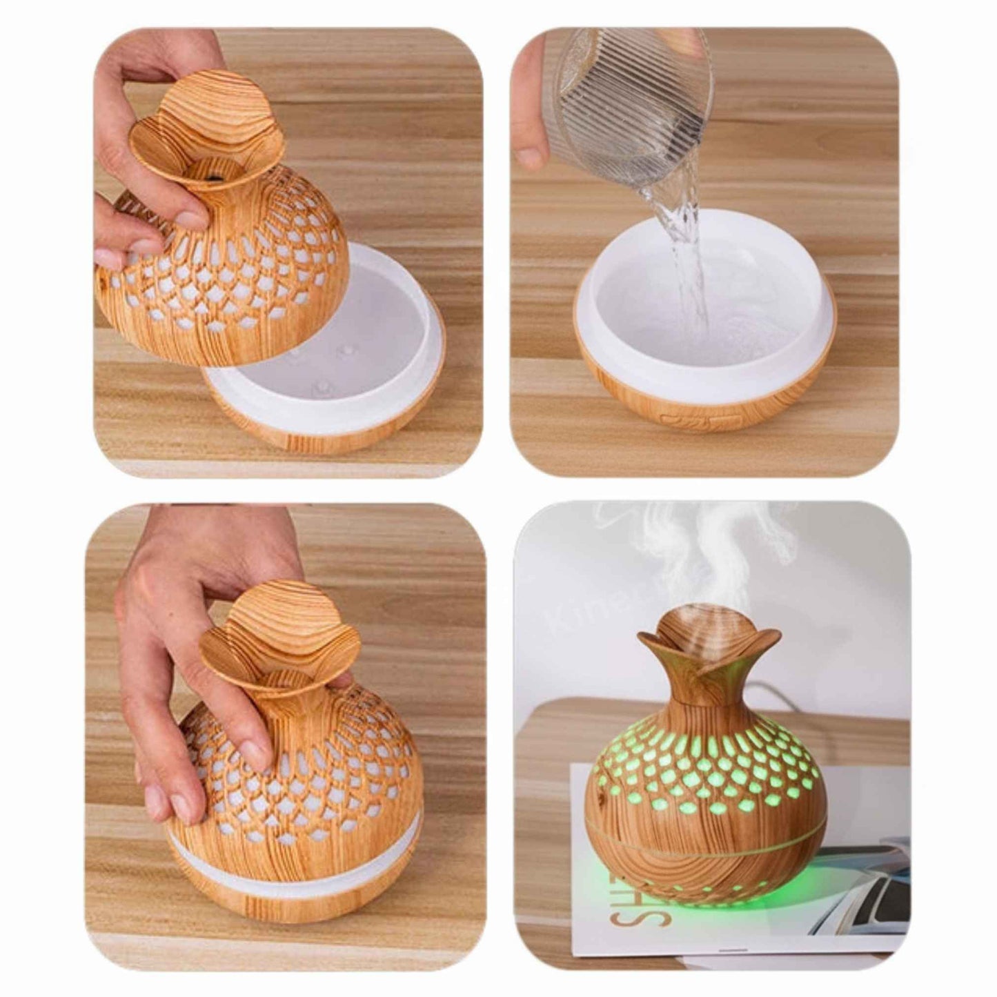 Wood Grain USB Humidifier – Essential Oil Diffuser & Lamp for Desk or Bedroom