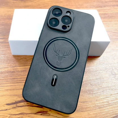 Luxury PU Leather Deer Case For iPhone 17 16 15 14 13 12 11 Pro Max Plus 15Pro 14Pro 13Pro ProMax For Magsafe Wireless Charge Cover