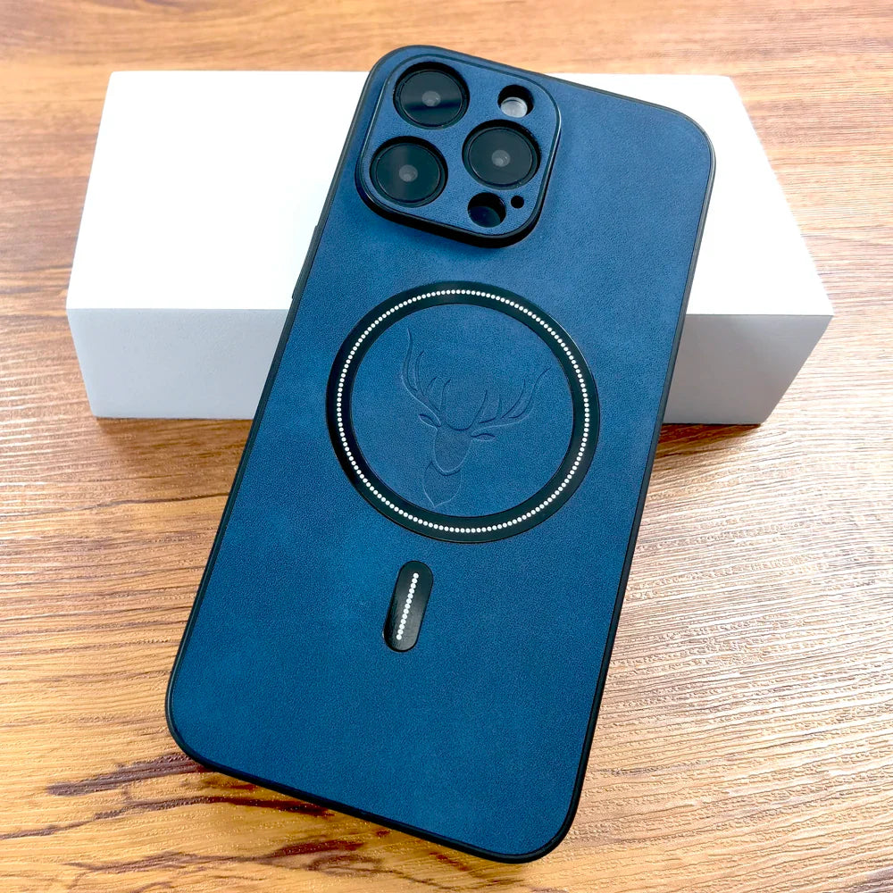 Luxury PU Leather Deer Case For iPhone 17 16 15 14 13 12 11 Pro Max Plus 15Pro 14Pro 13Pro ProMax For Magsafe Wireless Charge Cover