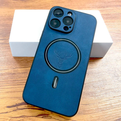 Luxury PU Leather Deer Case For iPhone 17 16 15 14 13 12 11 Pro Max Plus 15Pro 14Pro 13Pro ProMax For Magsafe Wireless Charge Cover