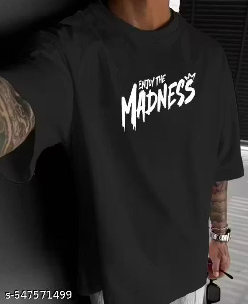 Men'S "Enjoy The Madness" Graphic T-Shirt - Oversized Loose Fit Streetwear Tee with Edgy Bear & Skateboard Print, Bold Lettering & Bear Design, Round Neck Casual Top For Urban Fashion, Skate Culture, Summer Outfits - Machine Washable