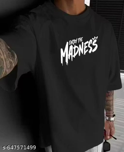 Men'S "Enjoy The Madness" Graphic T-Shirt - Oversized Loose Fit Streetwear Tee with Edgy Bear & Skateboard Print, Bold Lettering & Bear Design, Round Neck Casual Top For Urban Fashion, Skate Culture, Summer Outfits - Machine Washable