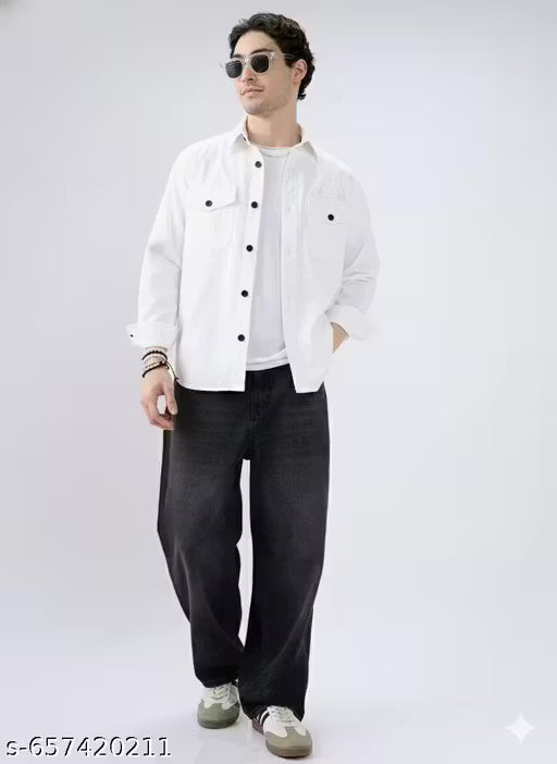 Shirts for Men Grey Double Pocket Shirt | Mens Double Pocket Long Sleeve Shirt | Double Chest Pocket Shirt | Shirts Aesthetic Design for Boys & Men