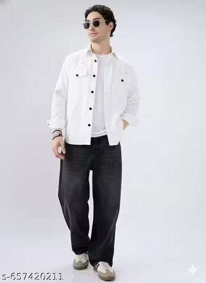 Shirts for Men Grey Double Pocket Shirt | Mens Double Pocket Long Sleeve Shirt | Double Chest Pocket Shirt | Shirts Aesthetic Design for Boys & Men