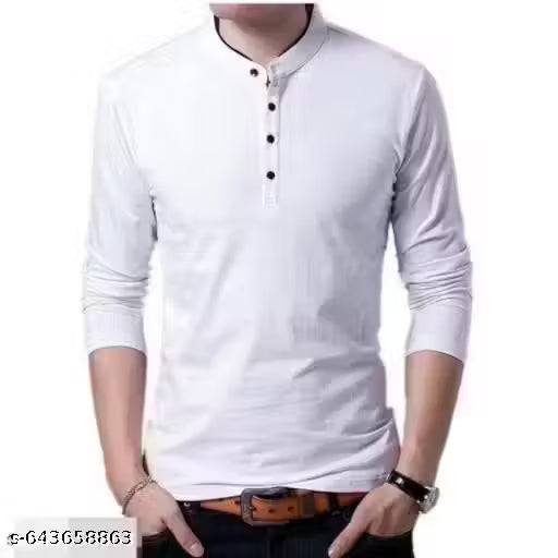 Solid Men Mandarin Collar Full Sleeves T-Shirt | Men’s Cotton Blend T-Shirt | Regular Fit Stylish Men T-Shirts | Premium Quality Cotton Tees | Stylish Solid Mandarin Collar T-Shirt Party Wear Regular Collar Full Sleeve T-Shirts for Men