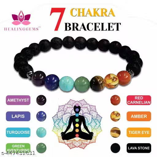 7 Chakra Heart Healing Bracelet With Natural Healing Crystal combination Precious Beads Triple Protection Money Magnet Amethyst And Clear Quartz