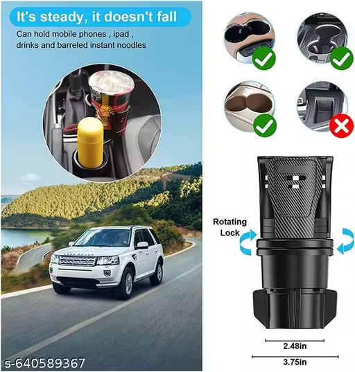 Car Cup Holder Expander, 2 in 1 Multifunctional Cup Holder Extender Adapter with 360° Rotating, Adjustable Cupholder Expander for Large Drinks, All Purpose Car Accessories (Carbon Fiber)