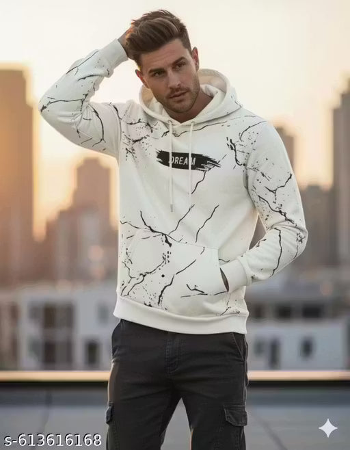 Printed Hoodie for Men | Stylish Marble Pattern Graphic Sweatshirt | Casual Streetwear Pullover Hoodie with Kangaroo Pocket | Soft Fleece Fabric Winter Wear | Trendy Printed Hooded Sweatshirt for Boys and Men