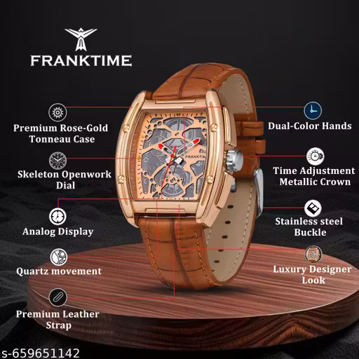 Franktime gears of time printed mechanical series rose colour analog watch for men